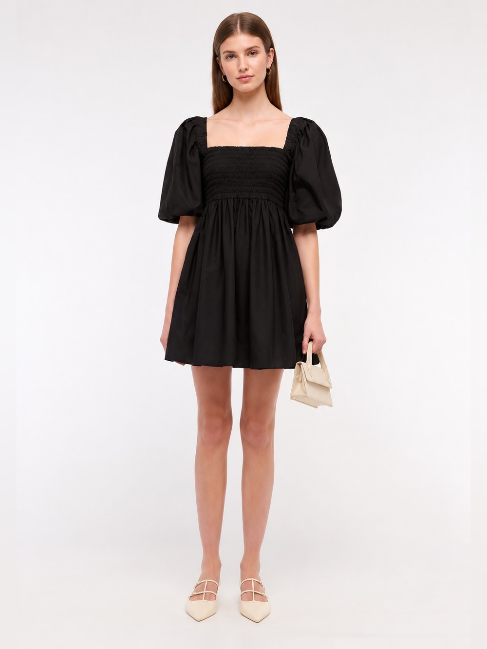 Abercrombie & Fitch Black Puff-Sleeve Smocked Mini Dress - Size Small